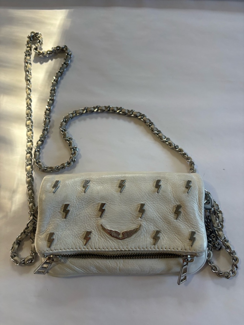 Zadig & Voltaire White Leather Crossbody with Silver Lightning Studs
